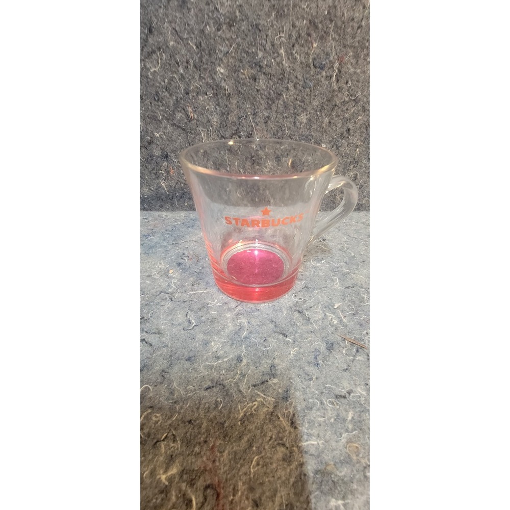 Starbucks Vintage‎ 2014 Clear Glass Pink Bottom w/Vertical Logo Coffee/Tea Mug